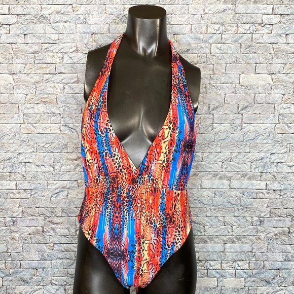 Unbranded Other - Multi Colored One Piece Swim Suit Deep V Neck Women's Size Large